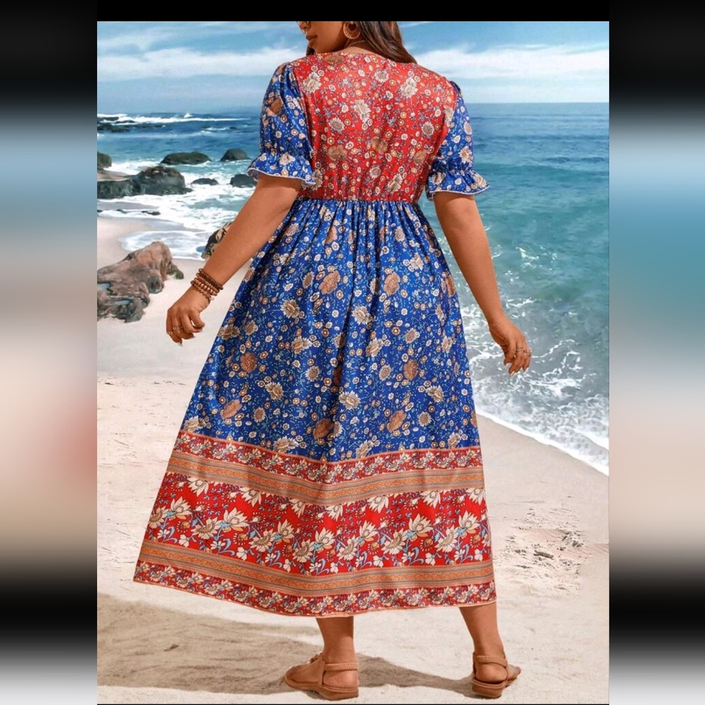 SHEIN Red and Blue Floral Dress - Picture 7 of 8